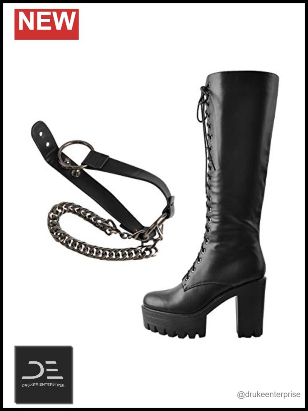 Lace Up Platform Combat Knee High Boots Women Chunky Heel